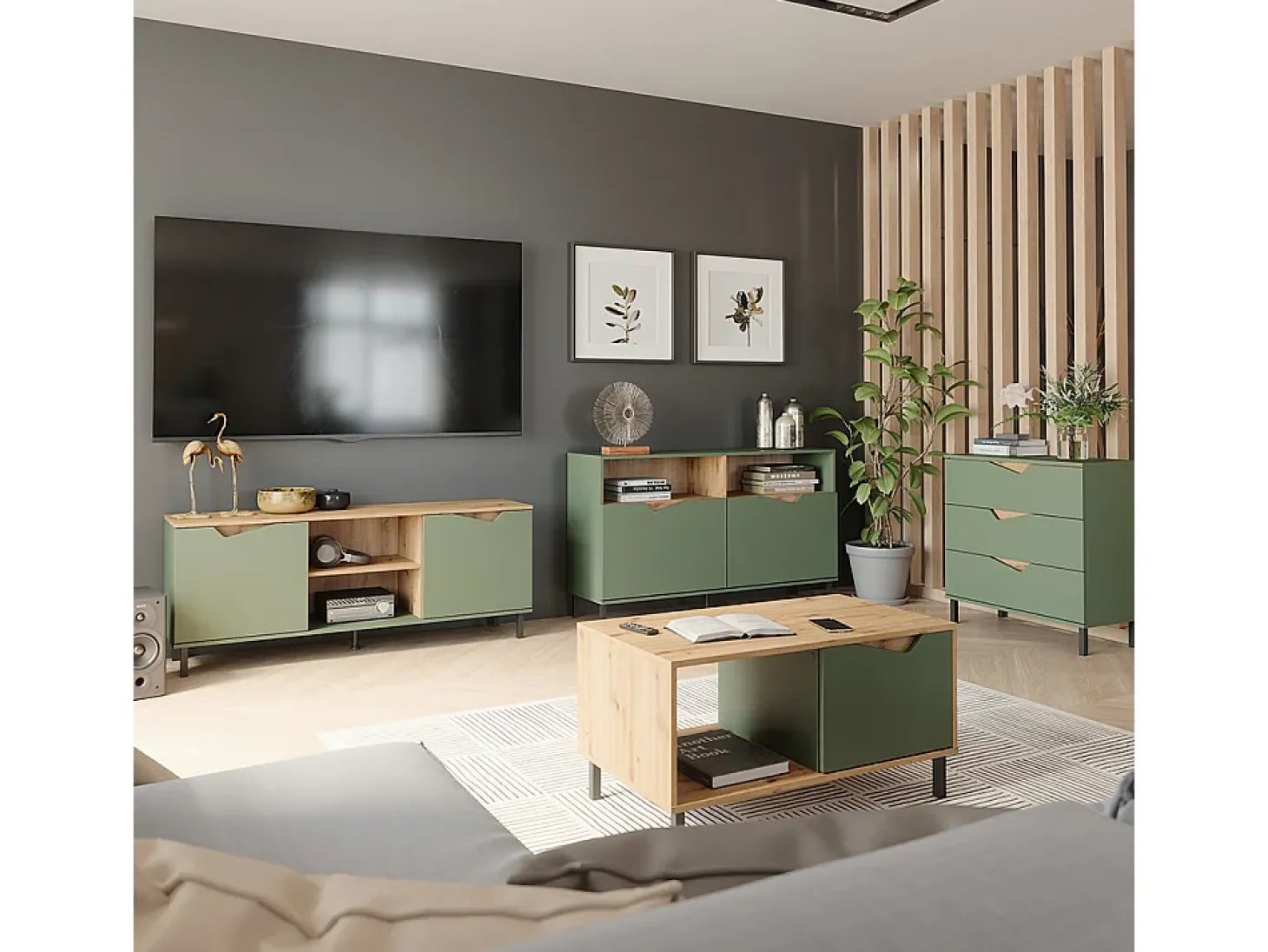 Mueble bajo para TV verde/artesano 150x38x60 marelle