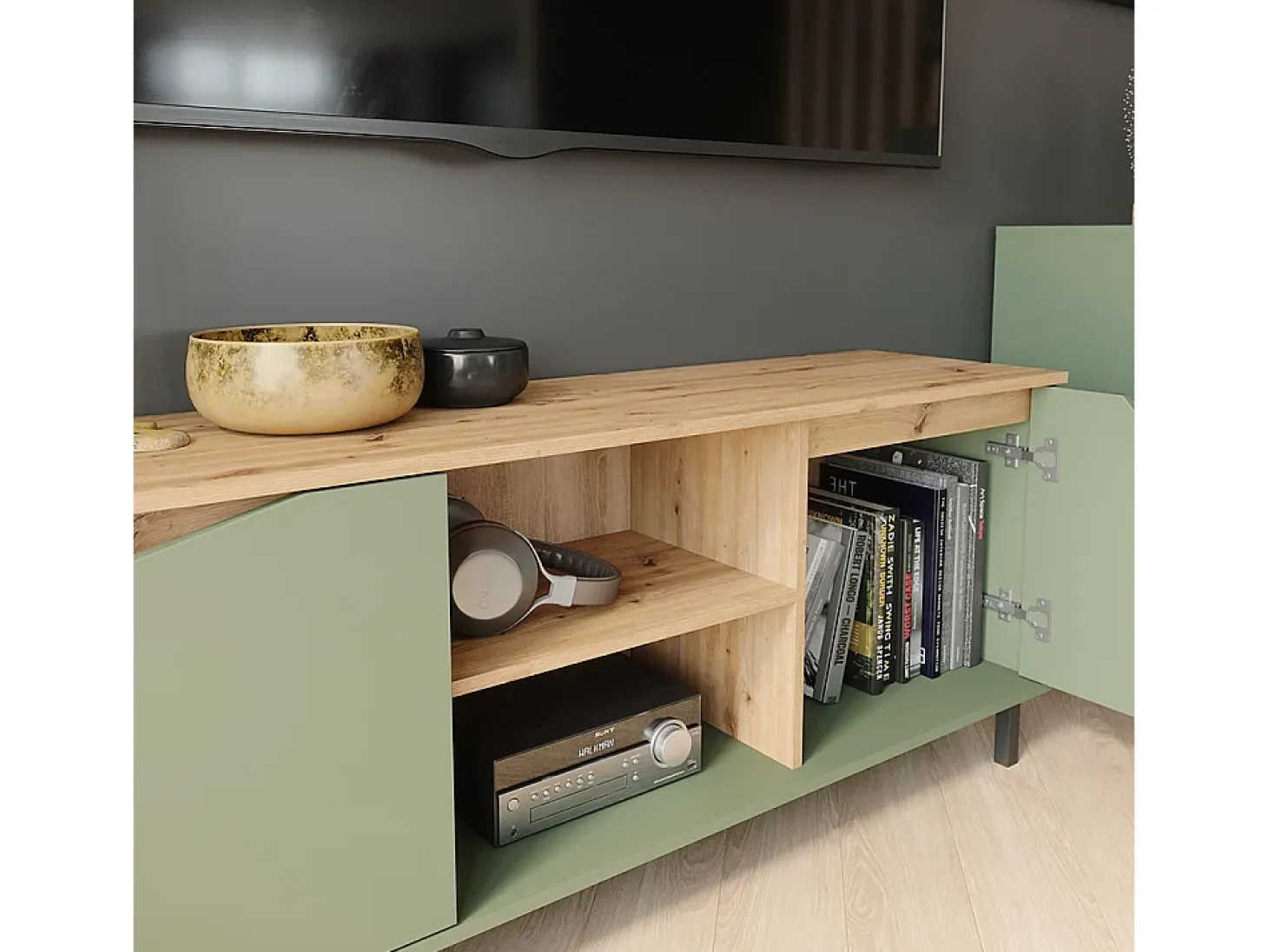 Mueble bajo para TV verde/artesano 150x38x60 marelle