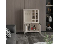 Mueble bar aster en melamina con 8 botelleros, 9 portacopas y almacenamiento inferior , Blanco , 109.4 cm X 59.6 cm X 40 cm