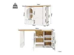 Mueble bar blanco de 3 puertas - Mueble bar expandible con estantes de 3 niveles y almacenamiento - divisores extraíbles
