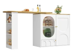 Mueble bar blanco de 3 puertas - Mueble bar expandible con estantes de 3 niveles y almacenamiento - divisores extraíbles