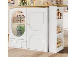 Mueble bar blanco de 3 puertas - Mueble bar expandible con estantes de 3 niveles y almacenamiento - divisores extraíbles