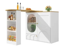Mueble bar blanco de 3 puertas - Mueble bar expandible con estantes de 3 niveles y almacenamiento - divisores extraíbles