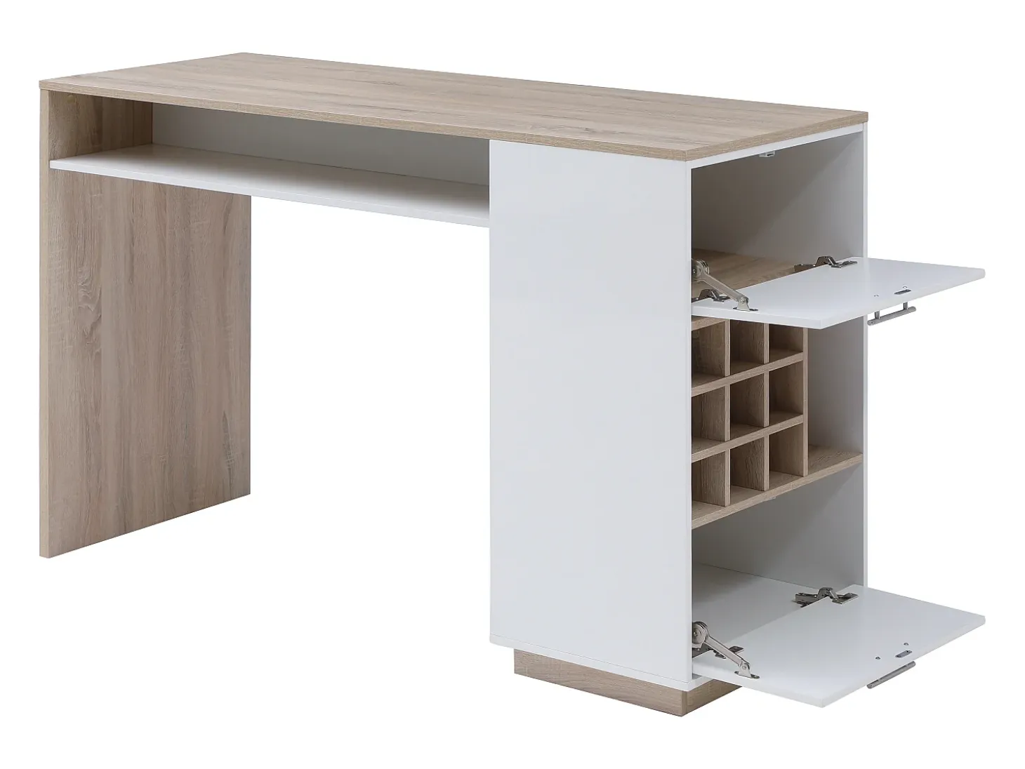 Mueble bar con almacenaje - Blanco y natural - ANOSKI