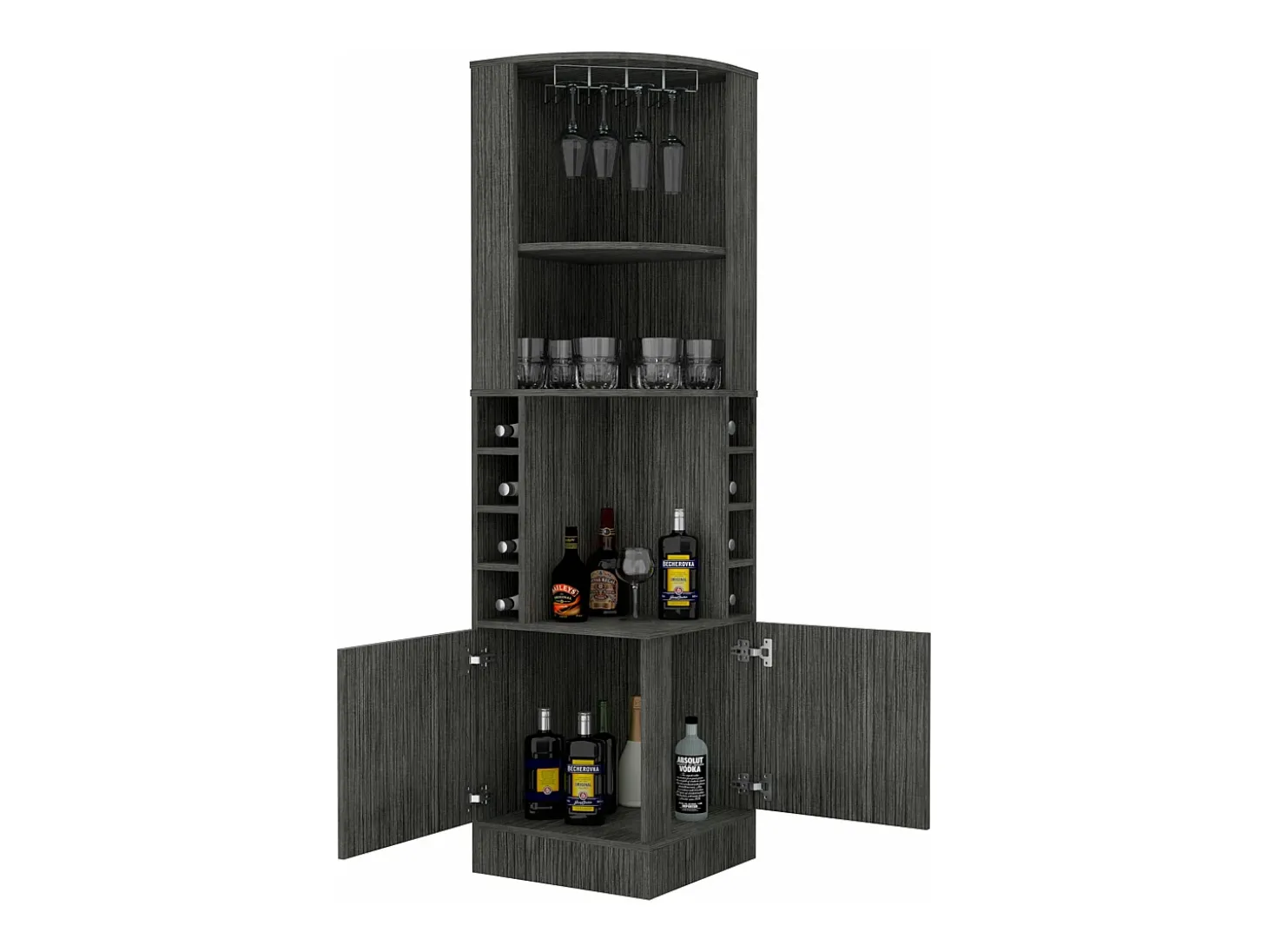 Mueble bar esquinero Syrah con soporte para copas , 180.59 cm X 46.73 cm X 46.73 cm , Marrón