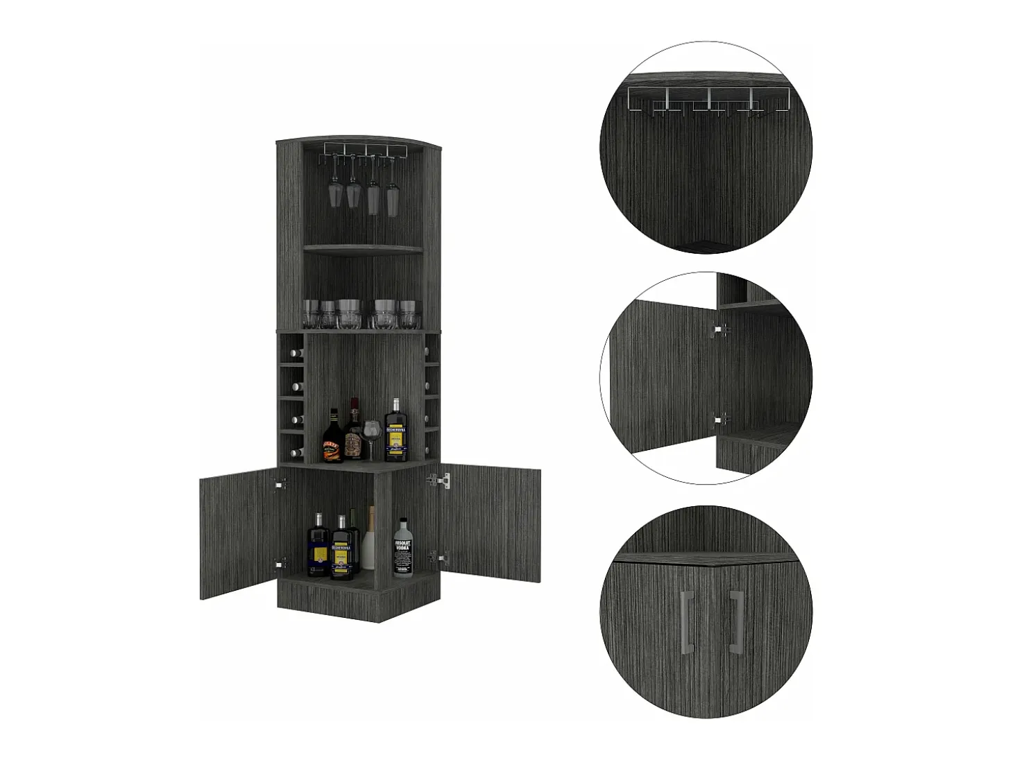 Mueble bar esquinero Syrah con soporte para copas , 180.59 cm X 46.73 cm X 46.73 cm , Marrón