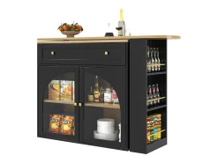 Mueble bar extensible - 138-204 x 39 x 104 cm - Mesa de comedor giratoria 360° - con 2 puertas + 2 cajones - MDF - negro