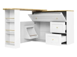 Mueble bar extensible - 138-204 x 39 x 105 cm - con estante snack + 2 cajones + 2 puertas - MDF + Metal - blanco