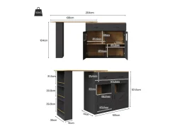 Mueble bar extensible - 138-204 x 39 x 104 cm - Mesa de comedor giratoria 360° - con 2 puertas + 2 cajones - MDF - negro