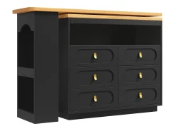 Mueble bar extensible con rotación de 360° - Longitud ajustable - con 6 cajones - MDF - negro
