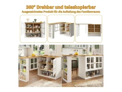 Mueble bar giratorio - 204 x 39 x 102,5 cm - con 4 compartimentos de almacenaje + 2 puertas - MDF - blanco