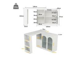 Mueble bar giratorio - 200 x 40 x 103 cm - con 3 puertas y 4 compartimentos abiertos - puerta de cristal - blanco