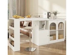 Mueble bar giratorio - 200 x 40 x 103 cm - con 3 puertas y 4 compartimentos abiertos - puerta de cristal - blanco