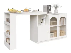 Mueble bar giratorio - 200 x 40 x 103 cm - con 3 puertas y 4 compartimentos abiertos - puerta de cristal - blanco