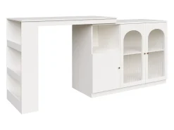Mueble bar giratorio - 200 x 40 x 103 cm - con 3 puertas y 4 compartimentos abiertos - puerta de cristal - blanco