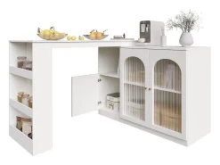 Mueble bar giratorio - 200 x 40 x 103 cm - con 3 puertas y 4 compartimentos abiertos - puerta de cristal - blanco
