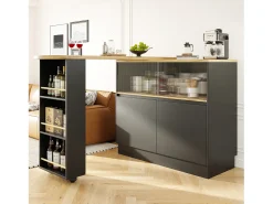 Mueble bar giratorio - 120 x 90 x 103 cm - con estantes y cristal + 4 puertas - MDF - negro