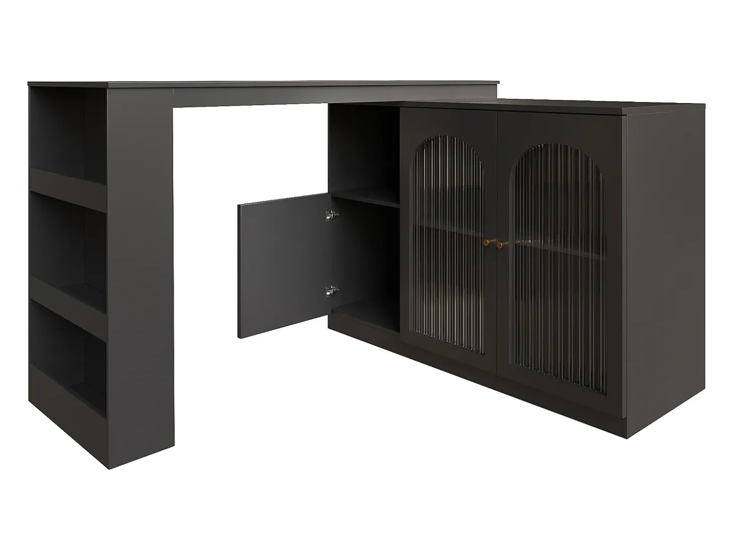 Mueble bar giratorio - 200 x 40 x 103 cm - con 3 puertas y 4 compartimentos abiertos - puerta de cristal - negro