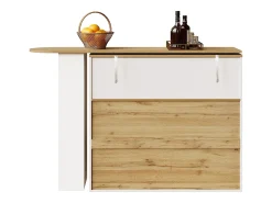 Mueble bar giratorio - Mesa de bar extensible con 2 cajones y 1 puerta de cristal - almacenamiento abierto - blanco