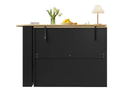 Mueble bar giratorio - Mesa de bar extensible con 3 cajones y 1 puerta - almacenamiento abierto - negro