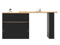 Mueble bar giratorio con iluminación LED y 2 puertas de cristal - Negro y natural claro