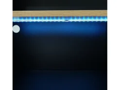 Mueble bar giratorio con iluminación LED y 2 puertas de cristal - Negro y natural claro