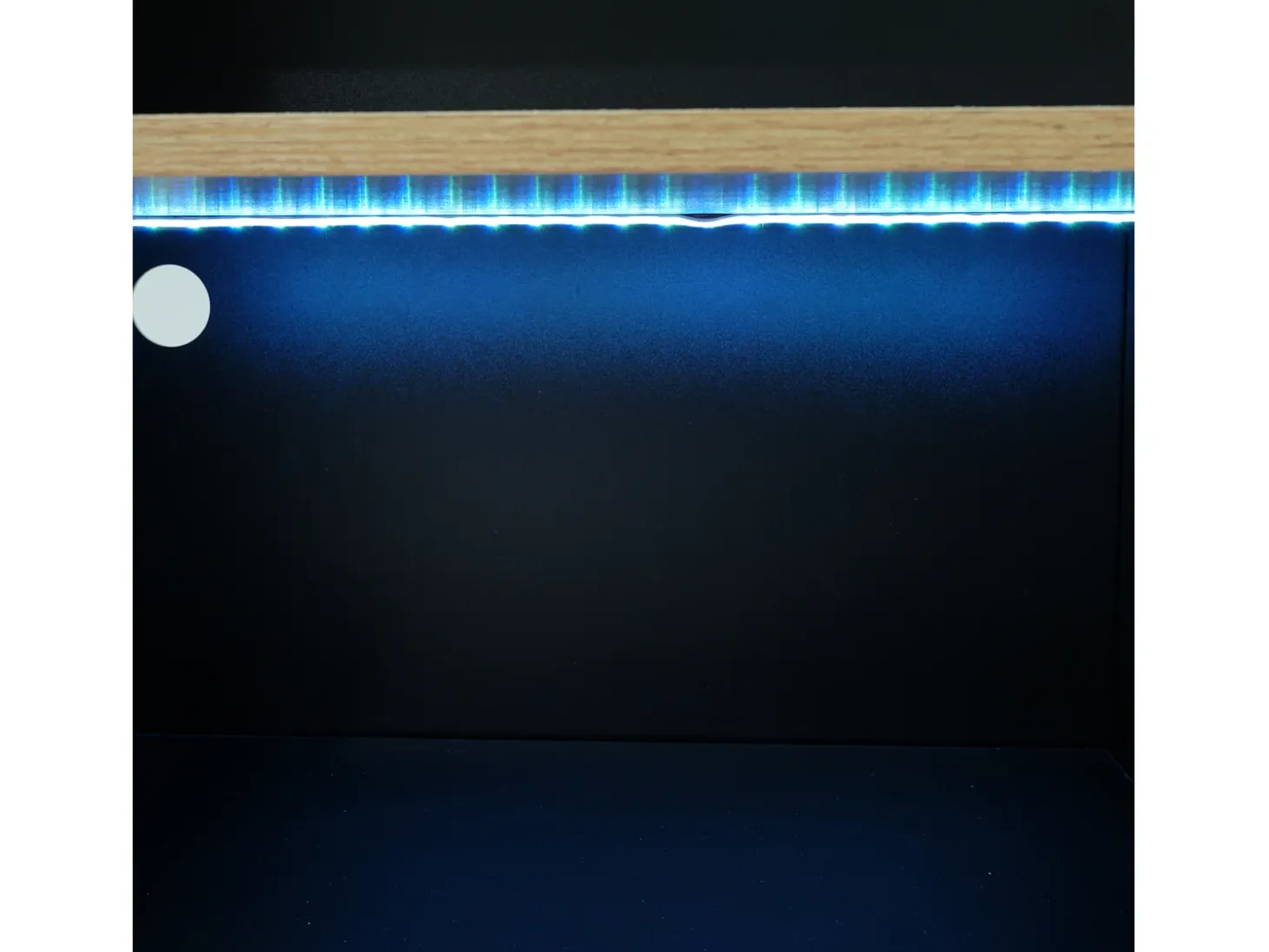 Mueble bar giratorio con iluminación LED y 2 puertas de cristal - Negro y natural claro