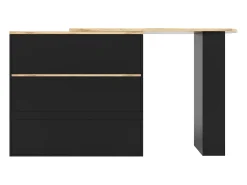 Mueble bar giratorio con 4 cajones y 1 nicho, cuerpo negro con tapa chapada en madera - 138x39x104cm
