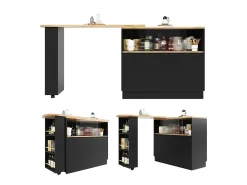 Mueble bar giratorio con almacenaje - Madera MDF y cristal - Negro y natural claro