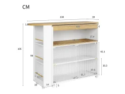 Mueble bar giratorio con ruedas con 2 puertas correderas de cristal, 1 nicho y estantes, LED incluido, MDF, blanco - 138x39x105cm