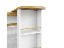 Mueble bar giratorio con ruedas con 2 puertas correderas de cristal, 1 nicho y estantes, LED incluido, MDF, blanco - 138x39x105cm