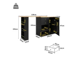 Mueble bar giratorio con 2 cajones, 1 puerta y 2 nichos, cuerpo negro con tapa chapada en madera - 138x39x104cm