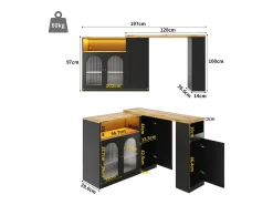 Mueble bar giratorio con 4 puertas e iluminación LED - Puertas de cristal - Tapa imitación madera - Negro