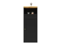 Mueble bar giratorio con 4 puertas e iluminación LED - Puertas de cristal - Tapa imitación madera - Negro