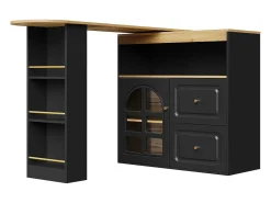 Mueble bar giratorio con 1 puerta de cristal, 1 nicho y 2 cajones, cuerpo negro, estantes incluidos - 204x39x104cm