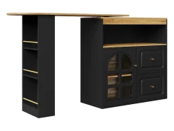Mueble bar giratorio con 1 puerta de cristal, 1 nicho y 2 cajones, cuerpo negro, estantes incluidos - 204x39x104cm