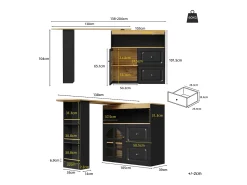 Mueble bar giratorio con 1 puerta de cristal, 1 nicho y 2 cajones, cuerpo negro, estantes incluidos - 204x39x104cm