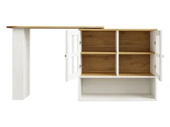 Mueble bar giratorio con 2 puertas de cristal y 1 nicho, cuerpo blanco, tapa chapada en imitación madera - 204x39x102,5cm
