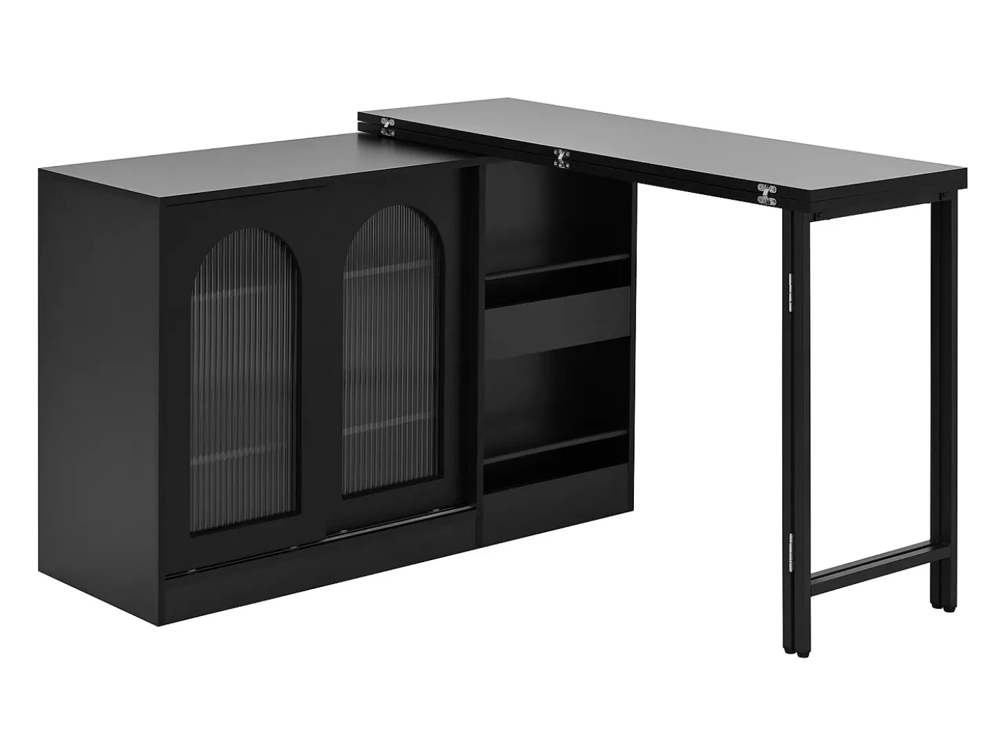 Mueble bar giratorio con 2 puertas de cristal - Tapa reversible - Negro