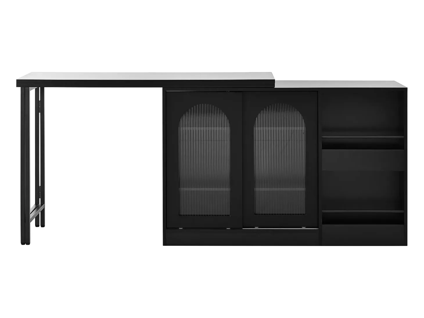 Mueble bar giratorio con 2 puertas de cristal - Tapa reversible - Negro