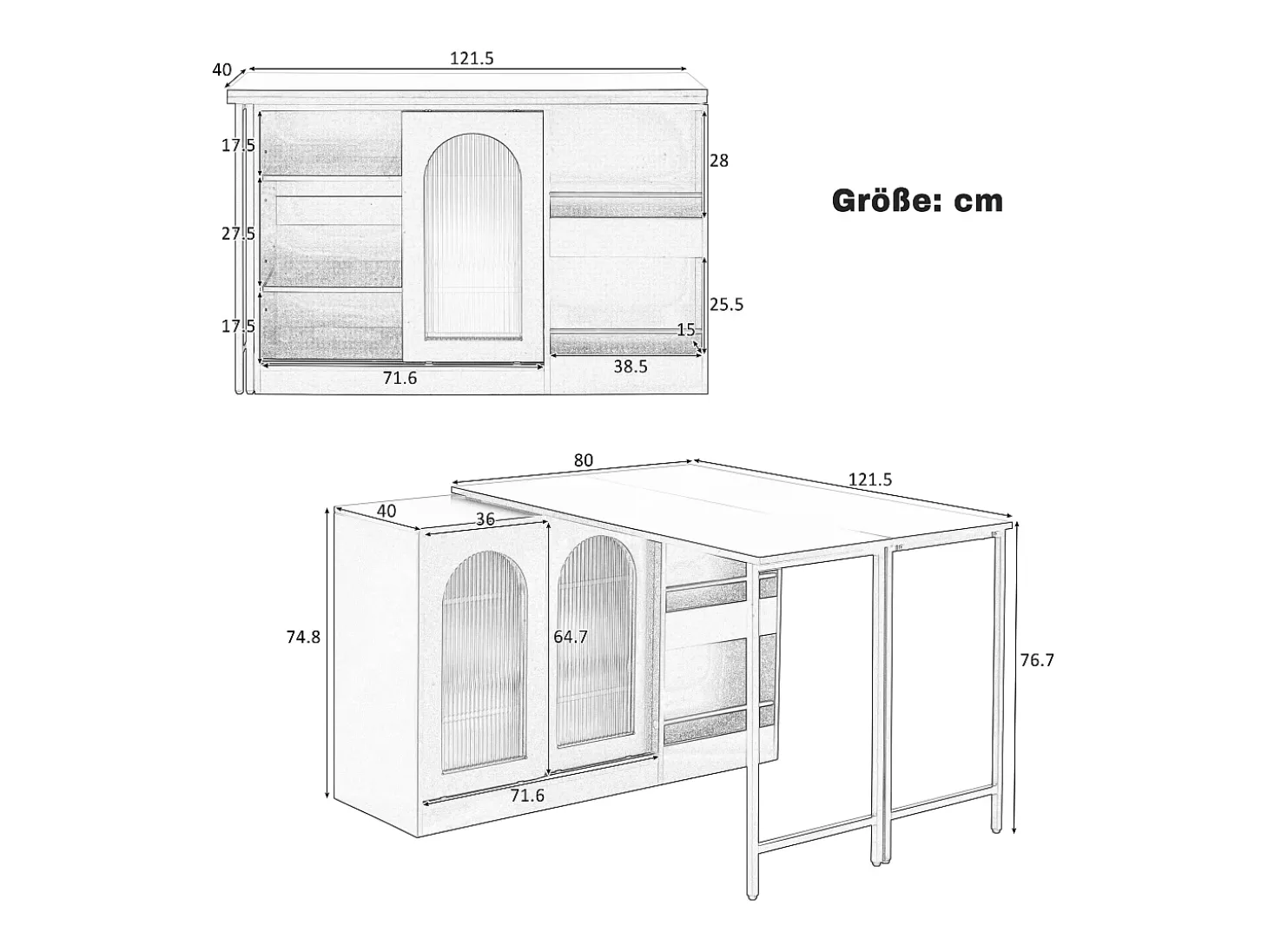 Mueble bar giratorio con 2 puertas de cristal - Tapa reversible - Negro