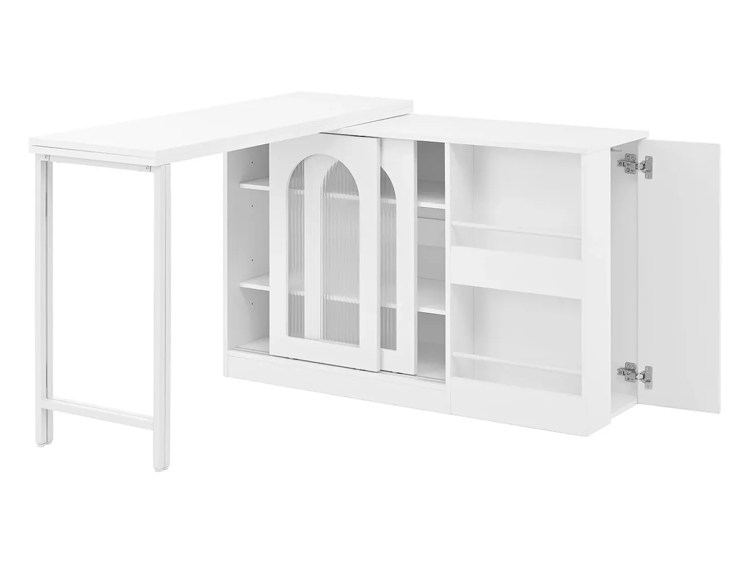 Mueble bar giratorio con 2 puertas de cristal - Tapa reversible - Blanco