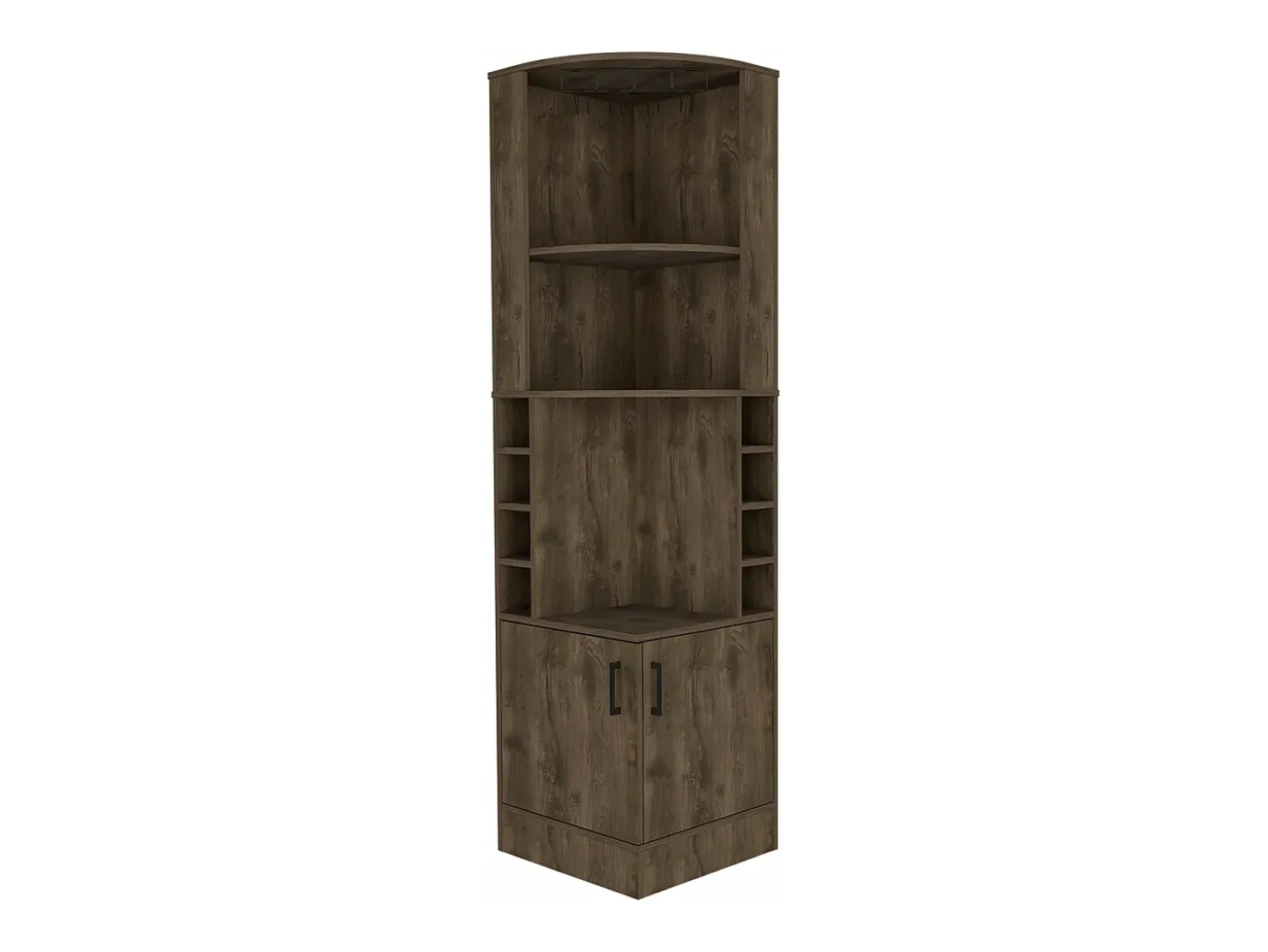 Mueble Bar Syrah en melamina con 4 estantes , 2 puertas 4 portacopas y 4 portacopas , marron , 180.6 cm X 46.9 cm X 46.9 cm