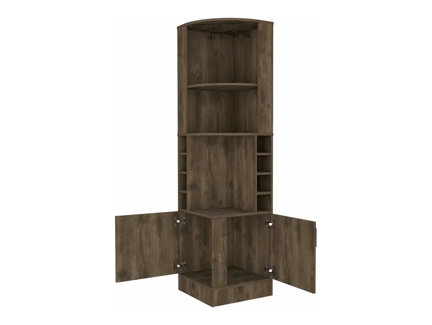 Mueble Bar Syrah en melamina con 4 estantes , 2 puertas 4 portacopas y 4 portacopas , marron , 180.6 cm X 46.9 cm X 46.9 cm