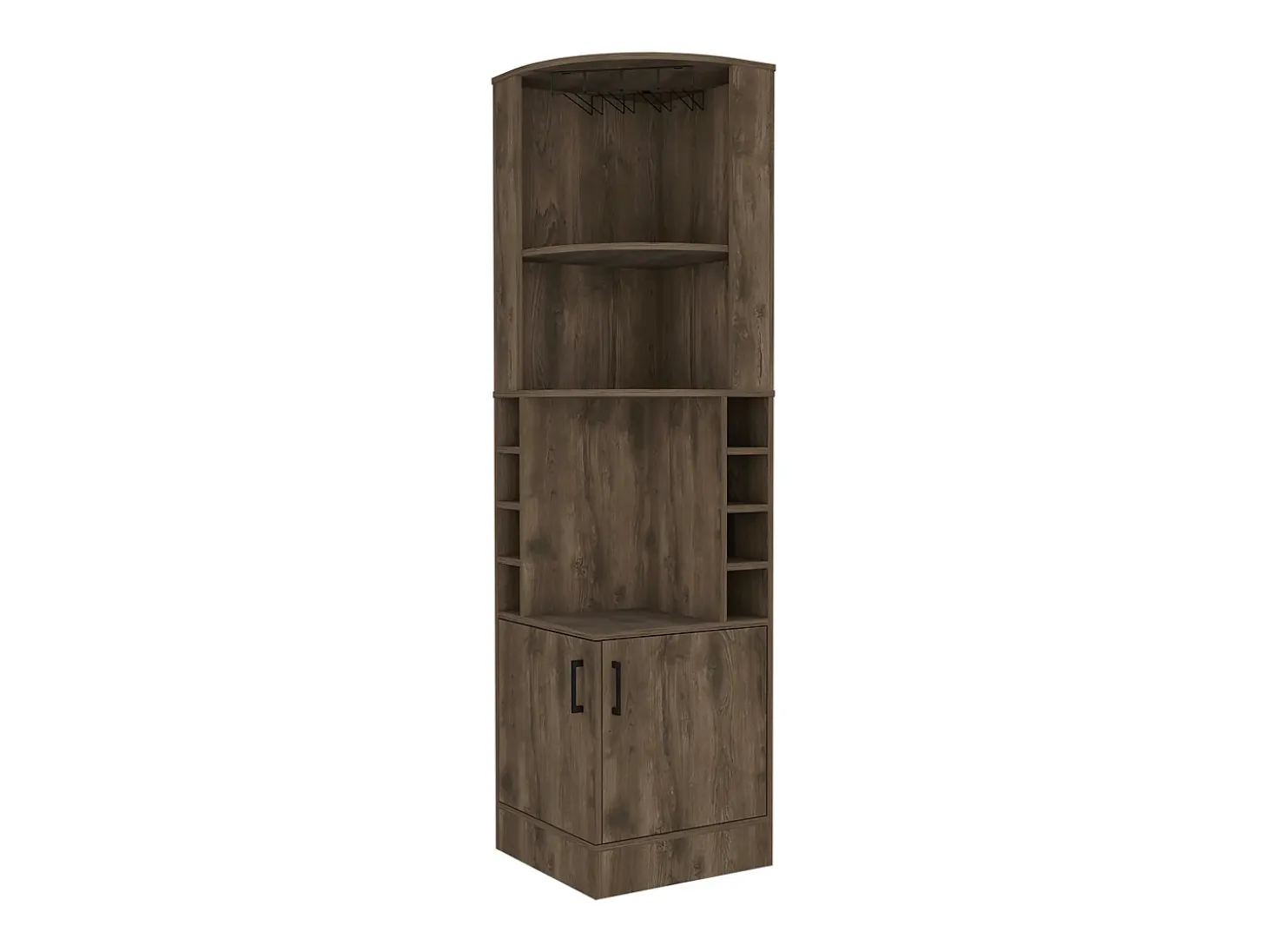 Mueble Bar Syrah en melamina con 4 estantes , 2 puertas 4 portacopas y 4 portacopas , marron , 180.6 cm X 46.9 cm X 46.9 cm