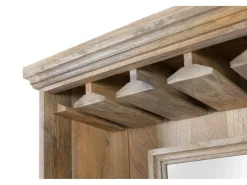 Mueble botellero fabricado en madera de mango con espejo central