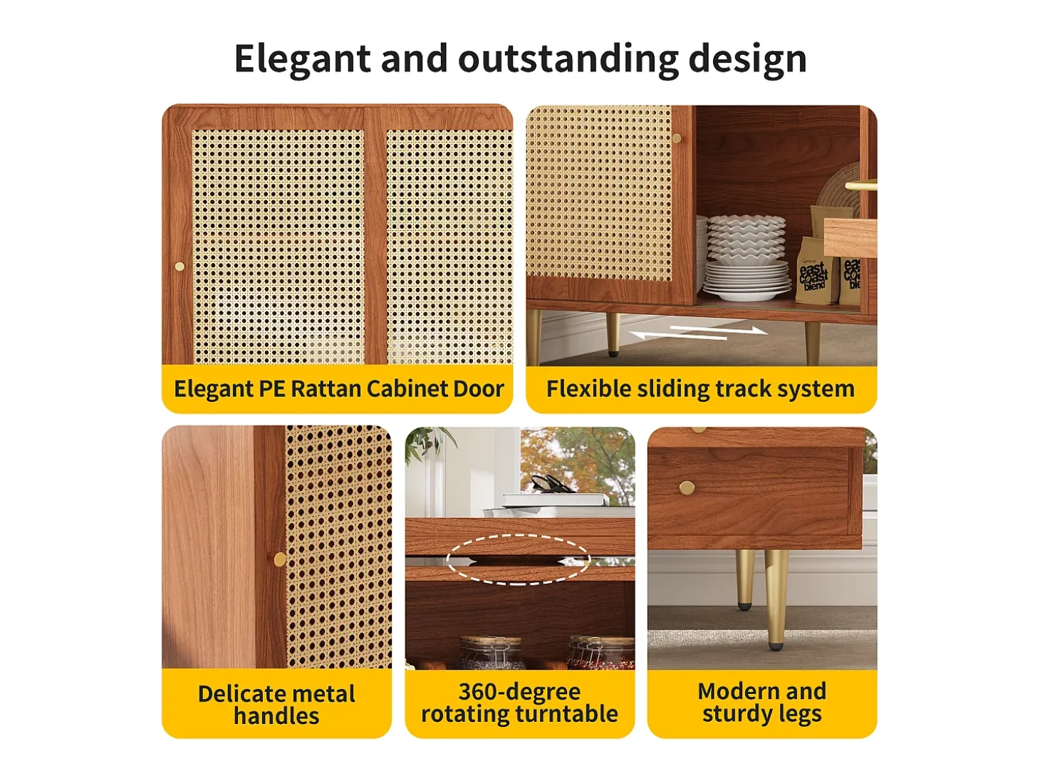 Mueble Buffet, Barra Giratoria Extensible - MDF - Con Almacenamiento Varios - Marrón