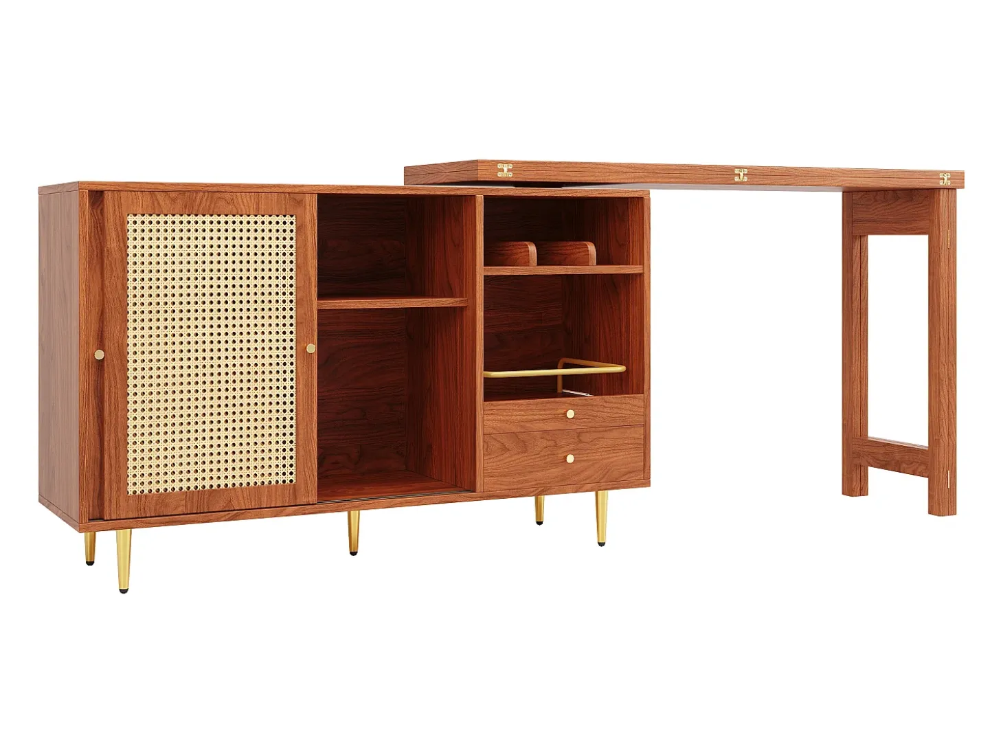 Mueble Buffet, Barra Giratoria Extensible - MDF - Con Almacenamiento Varios - Marrón