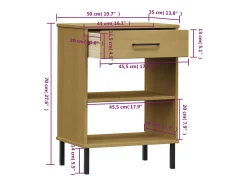 Mueble consola con patas de metal Marrón Madera maciza de pino OSLO