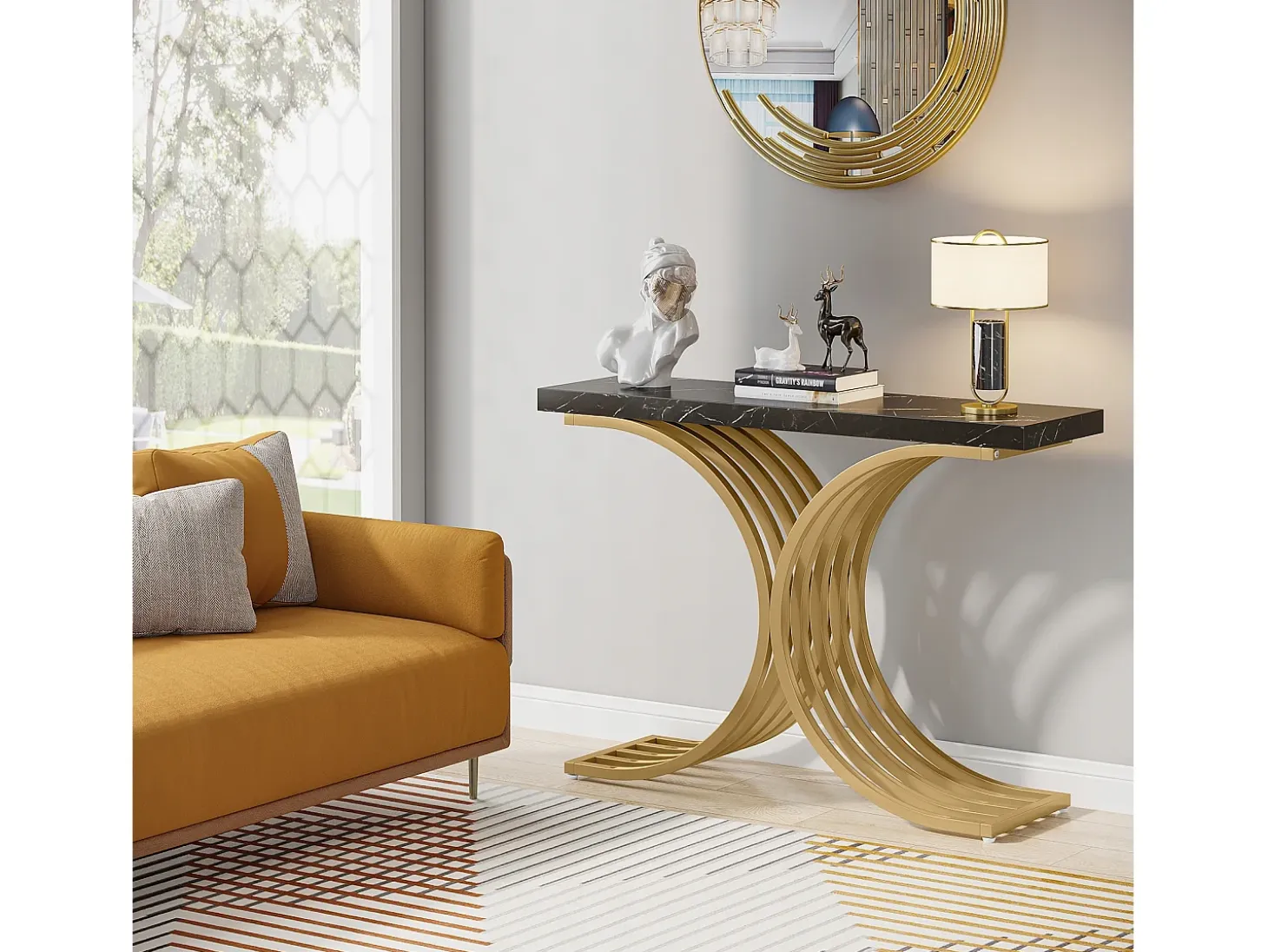 Mueble Consola, Mesa de Consola Blanca, 100 x 30 x 80 cm Pequeña Mesa de Presentación (Negro)